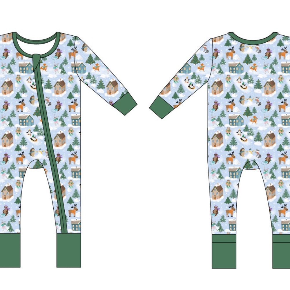 mamalulu snowy slopes long sleeve zipper romper
